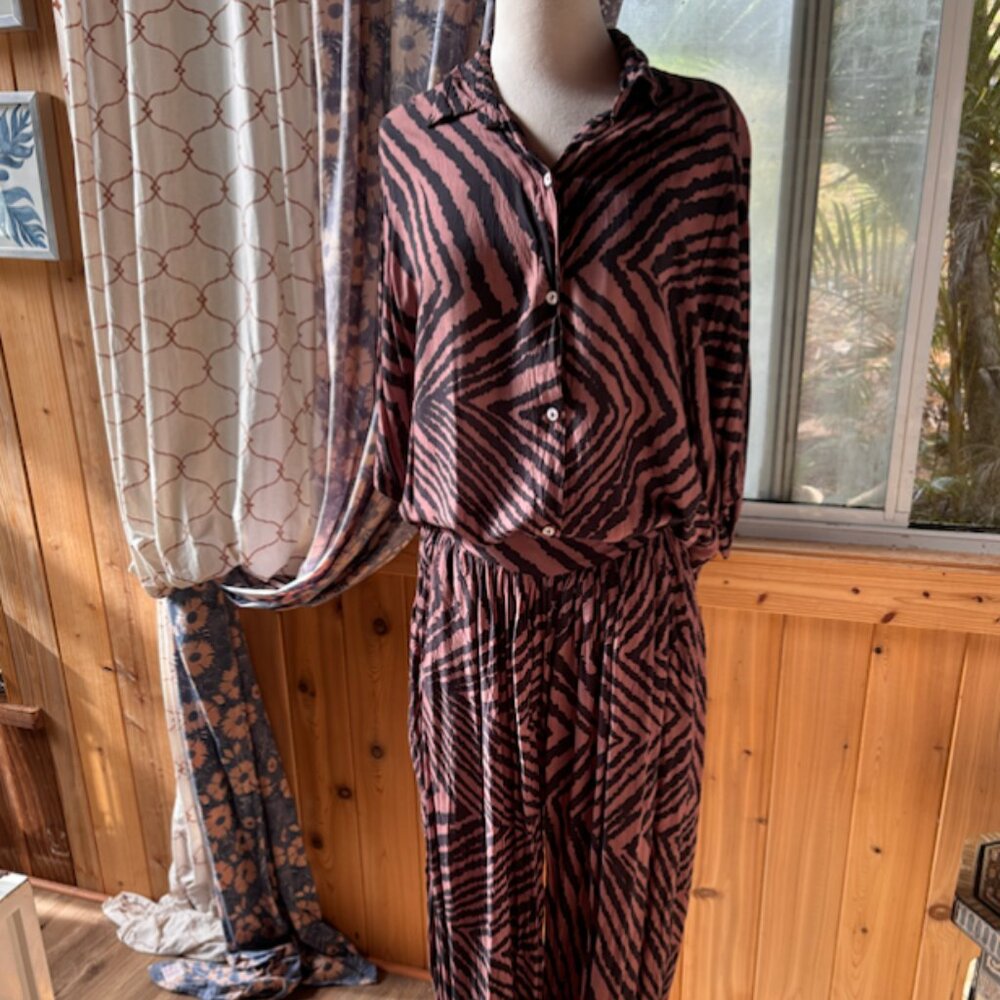 Malai short sleeve Shirt and Beach Pant Set  - Brown & Black Animal Print